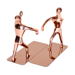 一對功夫書檔書立書靠金色歐式金屬書擋人形書夾桌面書架裝飾擺件