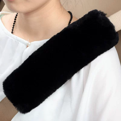 Car Seat Belt Shoulder Cover Pure Wool Safety Belt Shoulder Pad Universal Thickeneded Seat Belt Cover Car Interior Supplies (Seat belt shoulder pad) - black-expanded-flat-dimensions-25cm-long-and-8cm-wide