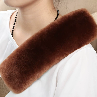Wool Safety Belt Shoulder Pad | Seat belt shoulder pad - saddle-brown-expanded-flat-dimensions-25cm-long-and-8cm-wide