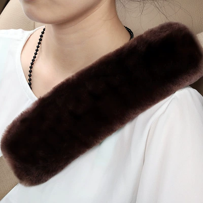 Shoulder Cover Pure Wool Safety Seat belt shoulder pad - mocha-color-expanded-flat-dimensions-25cm-long-and-8cm-wide