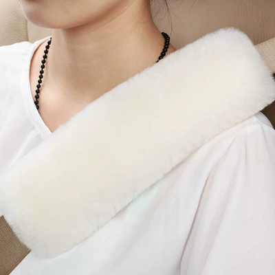 Seat belt shoulder pad Pure Wool Safety Belt Shoulder - creamy-white-expanded-flat-dimensions-25cm-long-and-8cm-wide
