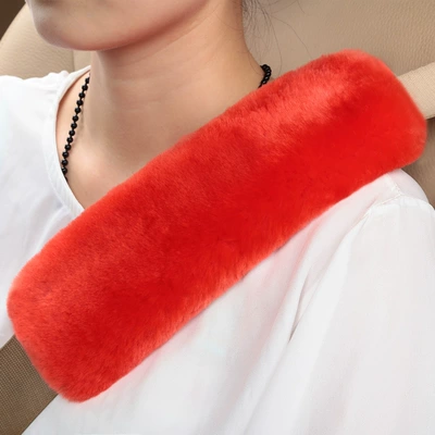 Seat belt shoulder pad, Belt Shoulder Cover Pure Wool - orange-expanded-flat-dimensions-25cm-long-and-8cm-wide