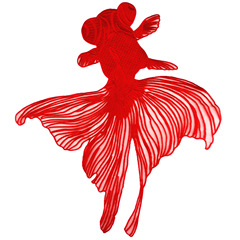 Goldfish Embroidered Patch with Chinese Style, Large Scale, Organza Stitching, Traditional Chinese Pattern for Clothing