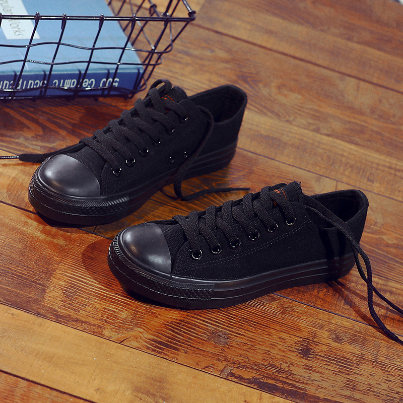 2026 Yuanbu All-Black Canvas Shoes for Women, Low-Top Couple Style Sneakers, Pure Black Work Shoes, Korean Style Trendy Flat Shoes