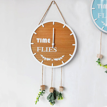 现代简约 木色圆形壁钟 木质工艺品 创意家居墙上挂钟 墙贴钟