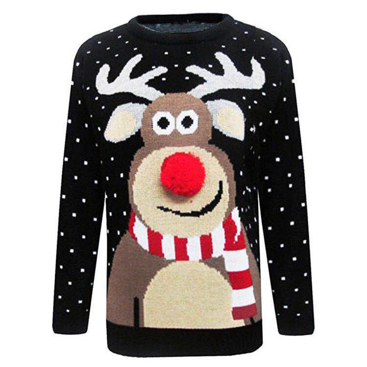 Autumn and winter Amazon cross-border casual red Christmas sweater women's round neck loose sticky wool ball deer pullover sweater