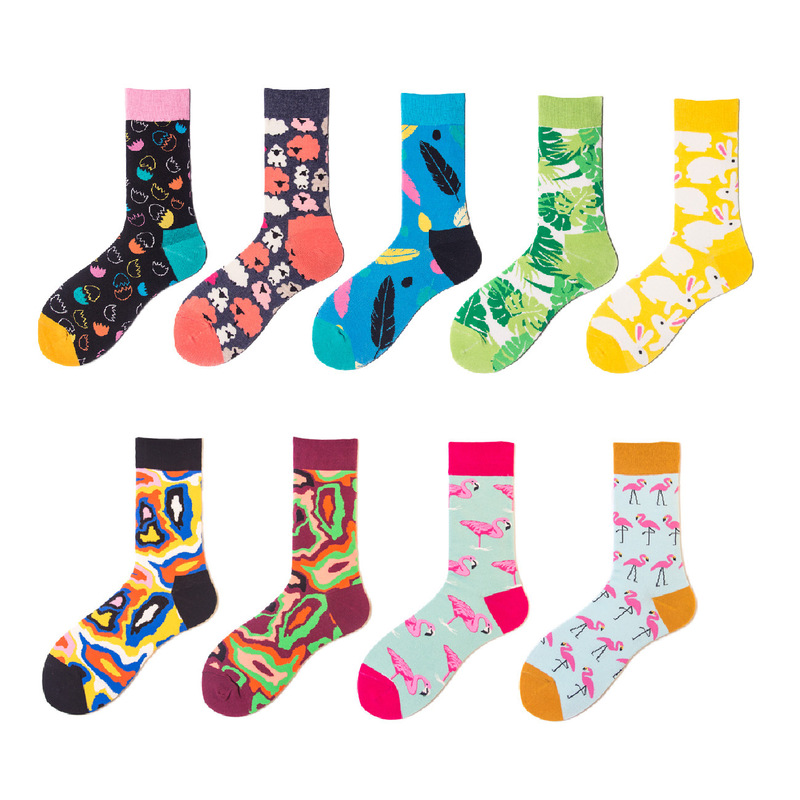 Cross-Border Large Version of Flamingo Colorful Men's and Women's High Cotton Socks Trendy Socks Casual Versatile Easter Egg Series Sports