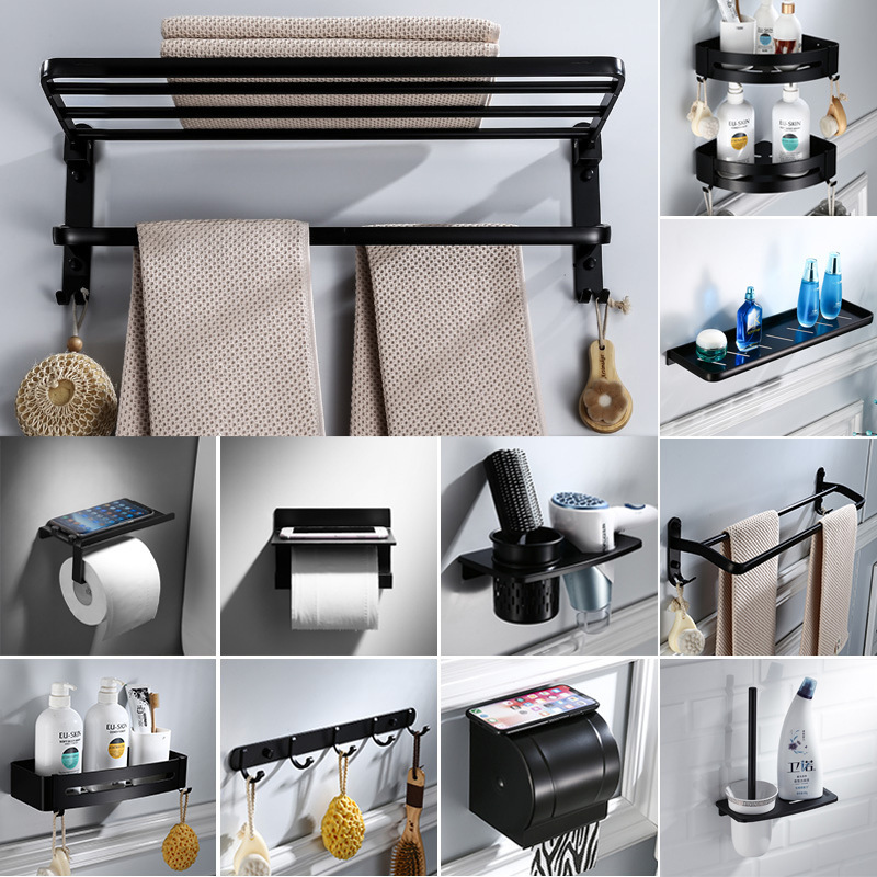 Toilet Rack Non-perforated Folding Set Space Aluminum Towel Bar Multifunctional Wall-mounted Bathroom Towel Rack