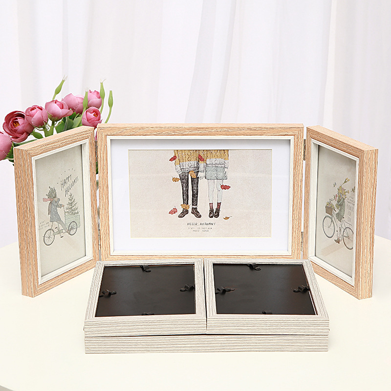 Creative combination three-fold photo frame retro Nordic 6 inch 7 inch 8 inch photo frame conjoined folding table factory wholesale