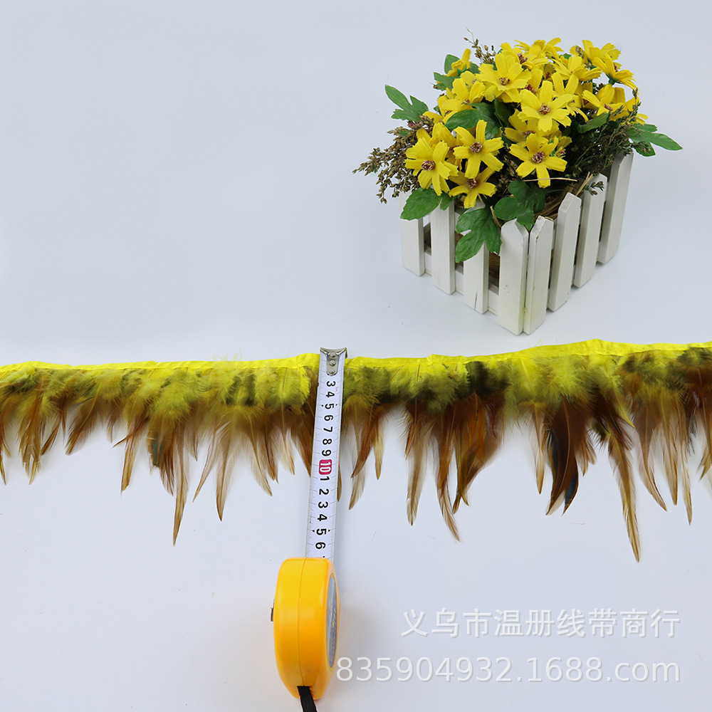 义乌羽毛厂家现销羽毛花边羽毛带彩色羽毛红尖包布边装饰羽毛现货
