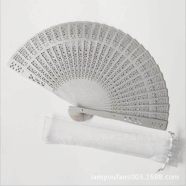 Hay en stock ventilador de madera llano transfronterizo más bolsa de organza ventilador plegable de madera de loto ventilador de madera de la boda multi-color opcional