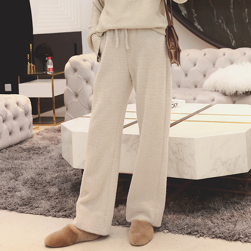 Fashionable Socialite Style Black and Beige High-Waisted Loose Wide-Leg Pants Slimming Casual Pants 5812