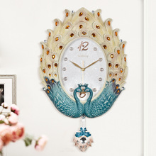 欧式挂钟客厅钟表创意时尚静音艺术简约时钟豪华挂表孔雀摇摆挂钟