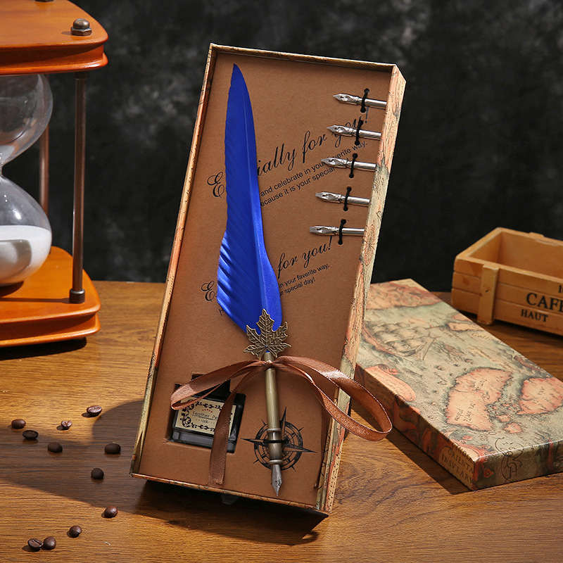 긴 파란색 잎 + 잉크 + 녹색 상자