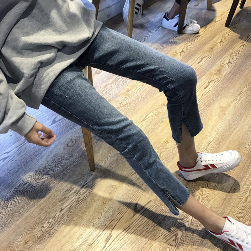 Maternity Jeans Women's Spring & Fall 2025 New Elastic Small Straight Slim Nine-Point Pants with Leg Slits 0277