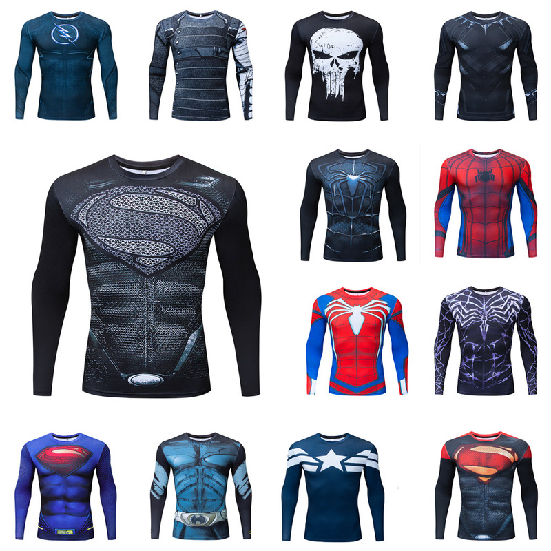 Superman Captain America Winter Soldier Spider-Man Long Sleeve Sports Tights 3D Men's Long Sleeve T-Shirt