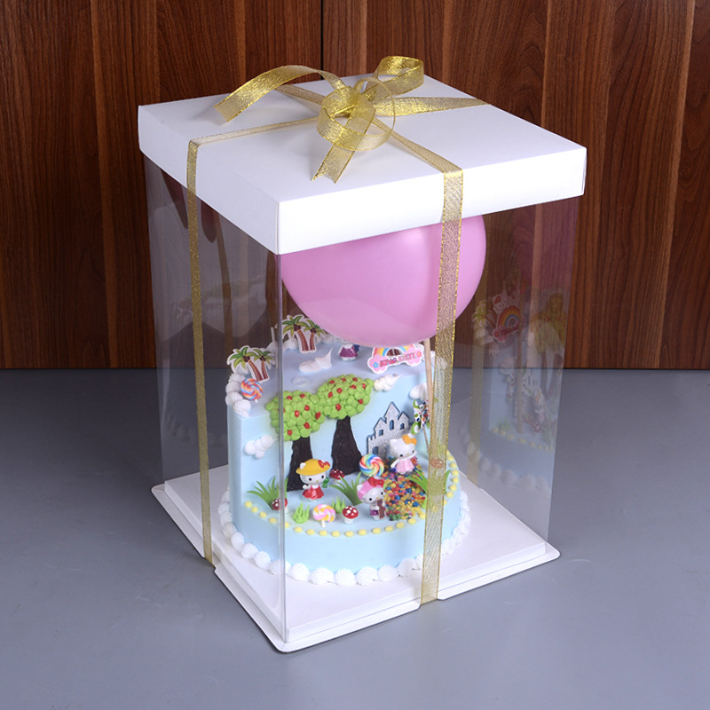 6 8 10寸加高超高气球透明蛋糕加高翻糖生日蛋糕盒气球款4层盒