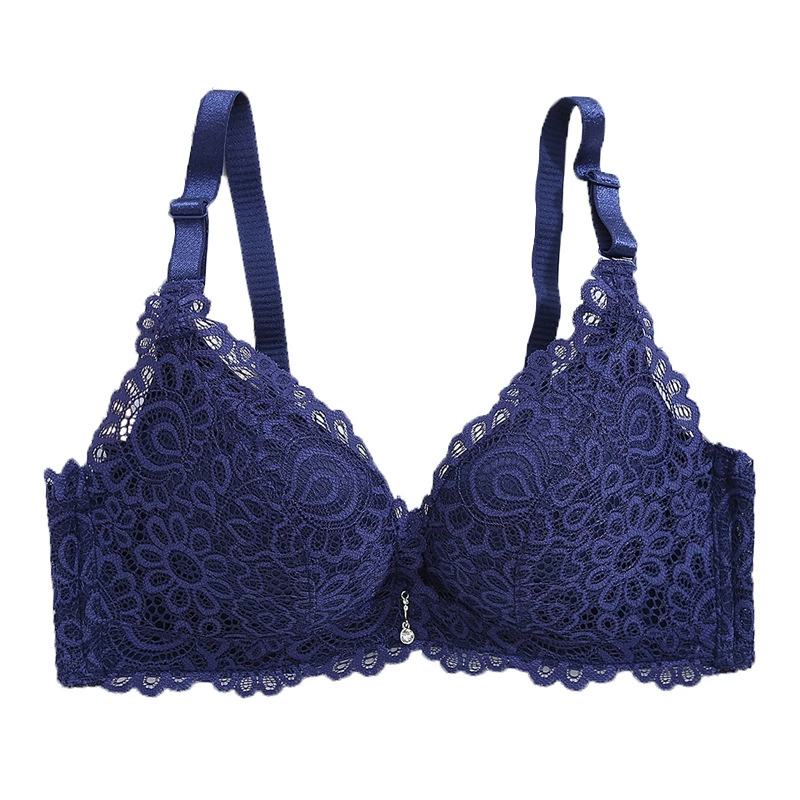 Wireless Push-Up Lace Bra Set, Front Buckle, Removable Padding, Sizes 32/70A–40/90C
