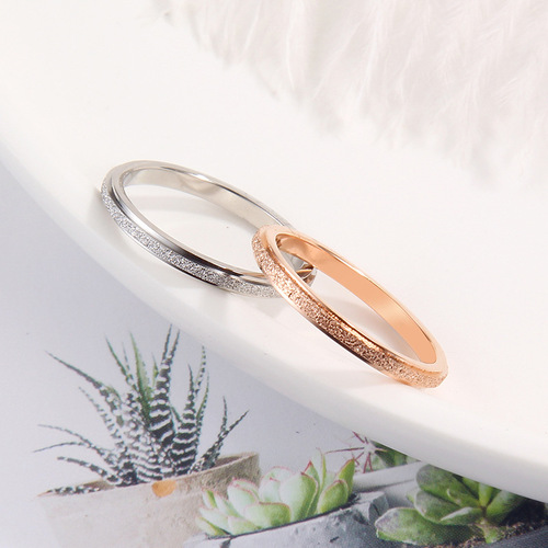 Cross-border Korean version of ultra-fine frosted ring rose gold pressed sand couple male and female three lives and three generations titanium steel ring