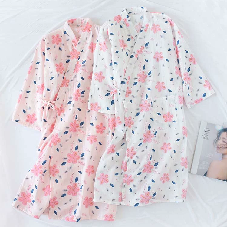 Spring summer thin gauze bathrobe, pijama, autumn