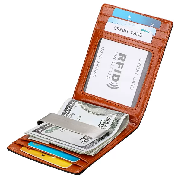 Cross-border creative US Dollar Men's wallet short genuine leather rfid gold clip retro vertical horizontal wallet multi-card position