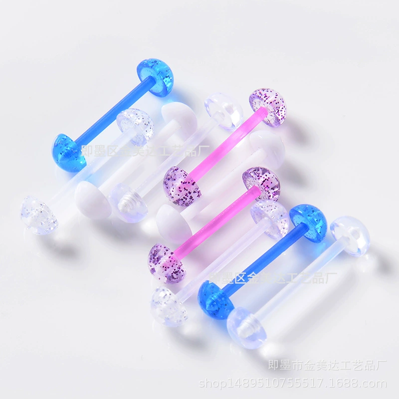 Оптовая продажа в наличии для прокола ногтей языка кольцо для языка УФ европейский и американский мягкий стержень для ногтей на языке акриловый полусферный гвоздь для сосков