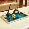 Nordic light luxury electroplated metal glass storage tray blue agate stone pattern pallet model coffee table collection