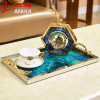 Nordic light luxury electroplated metal glass storage tray blue agate stone pattern pallet model coffee table collection