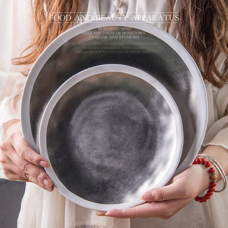 Plato de cena de cerámica de oro Plato de ensalada Plato de joyería de plata