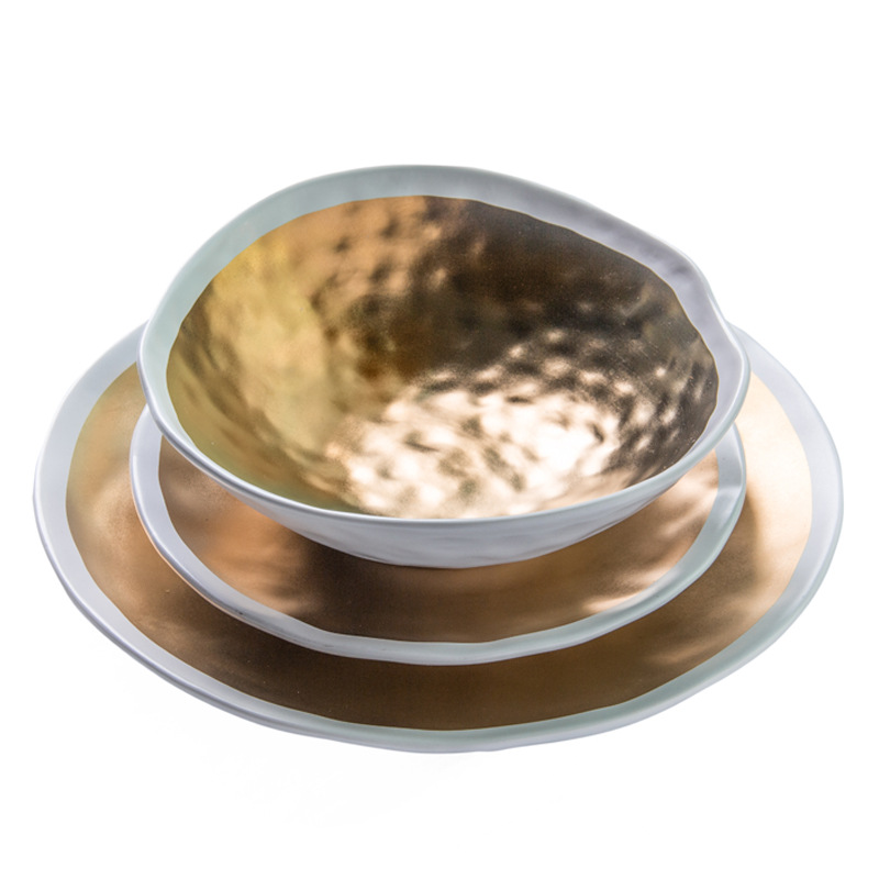 Plato de cena de cerámica de oro Plato de ensalada Plato de joyería de plata