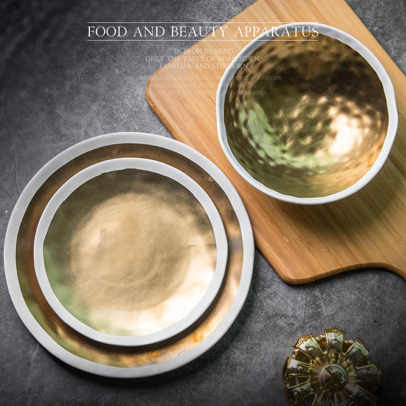 Plato de cena de cerámica de oro Plato de ensalada Plato de joyería de plata