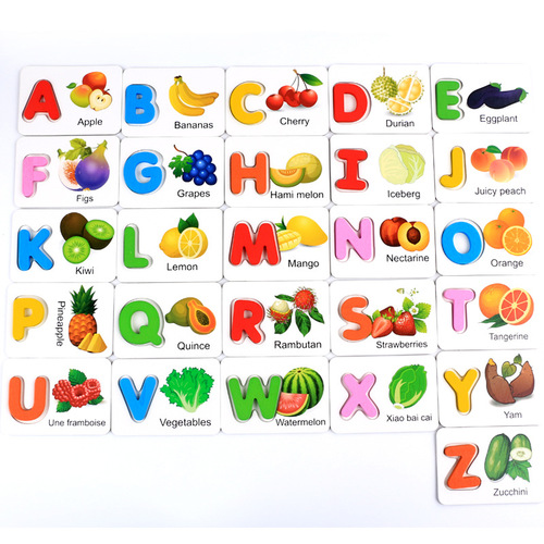 Toddler learning puzzle wooden English alphabet picture card baby multi-functional children's educational matching building block toy