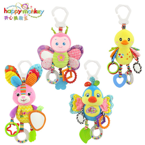 Happy Monkey World Cup mascot multifunctional rattle mirror teether lathe hanging plush toy