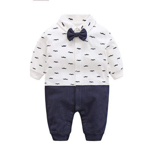 Newborn Baby Clothes Spring and Autumn Male Baby Onesie 0-6 Months 100 Days 9 Infant Full Moon Gentleman Crawling Suit 