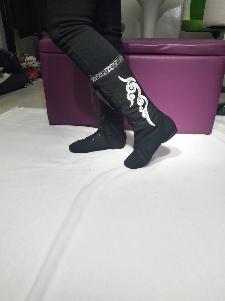 Zapatos largos botas de baile femenino lado mongol Flor botas de cuero zapatos de práctica de baile Xizango masculino zapatos de rendimiento de la etapa zapatos de práctica