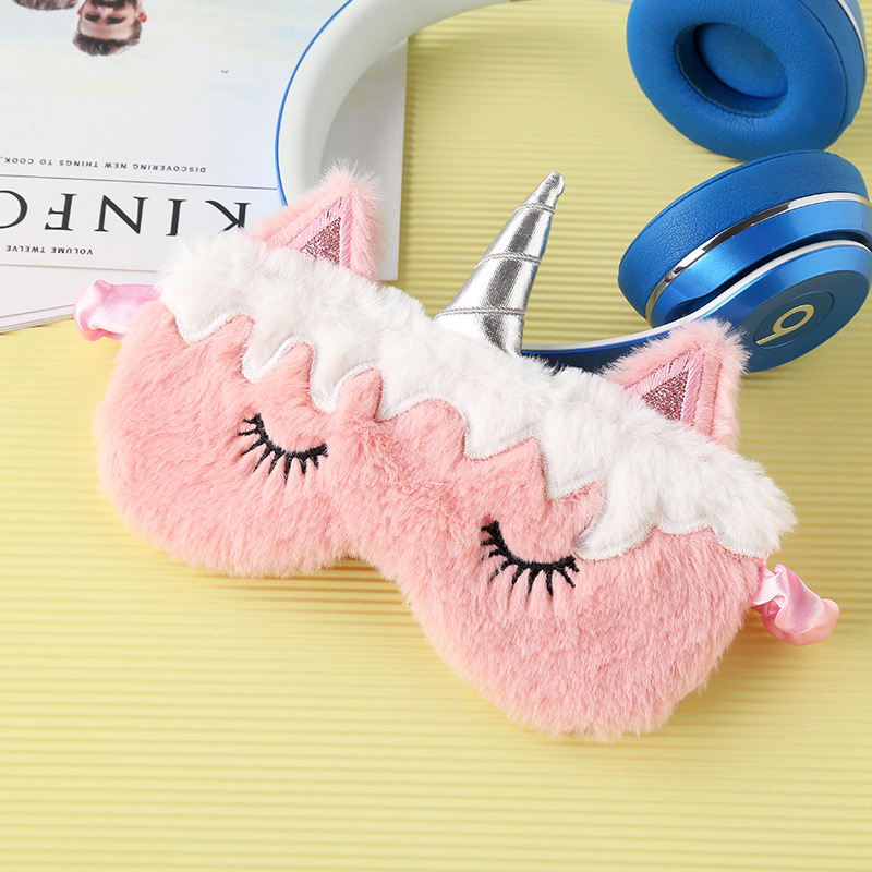Venta de múltiples combinaciones Nueva máscara de ojo de unicornio Rosa gradiente colorido máscara de ojo de felpa sombreado máscara de ojo de dibujos animados viajes