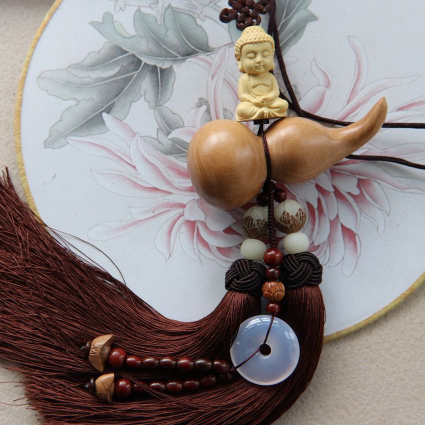 车挂件 汽车挂件 桃木葫芦车挂岫玉平安扣佛珠后视镜挂件水晶车挂