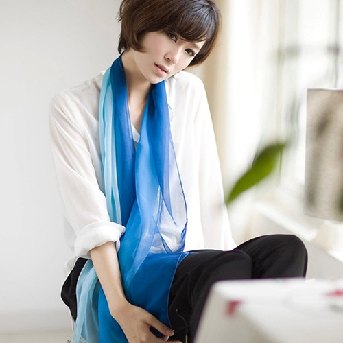 Silk scarf women's summer sun protection air-conditioning shawl beach towel dual-purpose versatile gradient Korean long gauze scarf chiffon scarf