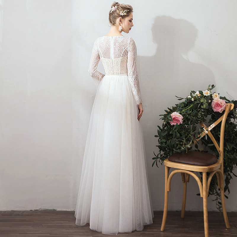 Wholesale Light Wedding Dress 2025 New Winter Bride Forest Long-Sleeved Wedding Dress Simple Slimming Look Outing Gauze Floor-Length