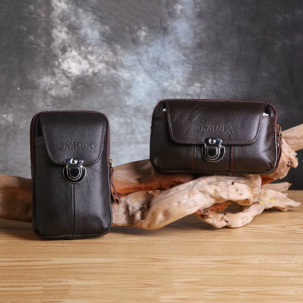 Multifunctional Business Men's Mobile Phone Bag, Can Be Worn with a Belt, Vertical Style Waist Bag, Horizontal Style Thin Leather Waterproof Waist Bag