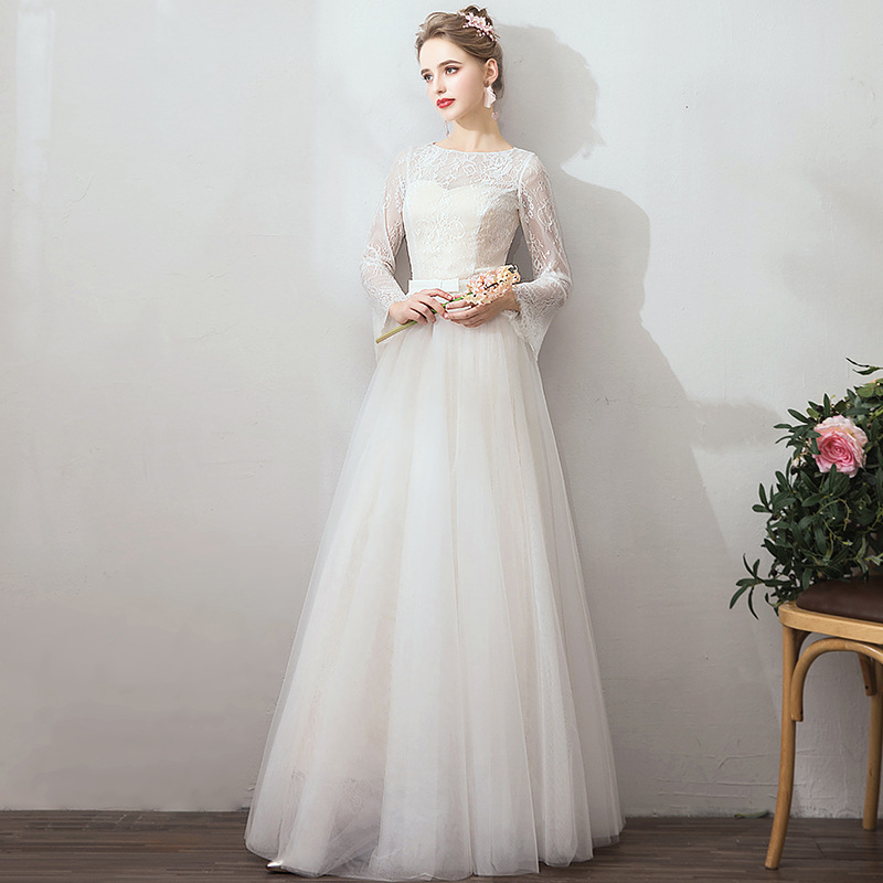 Wholesale Light Wedding Dress 2025 New Winter Bride Forest Long-Sleeved Wedding Dress Simple Slimming Look Outing Gauze Floor-Length