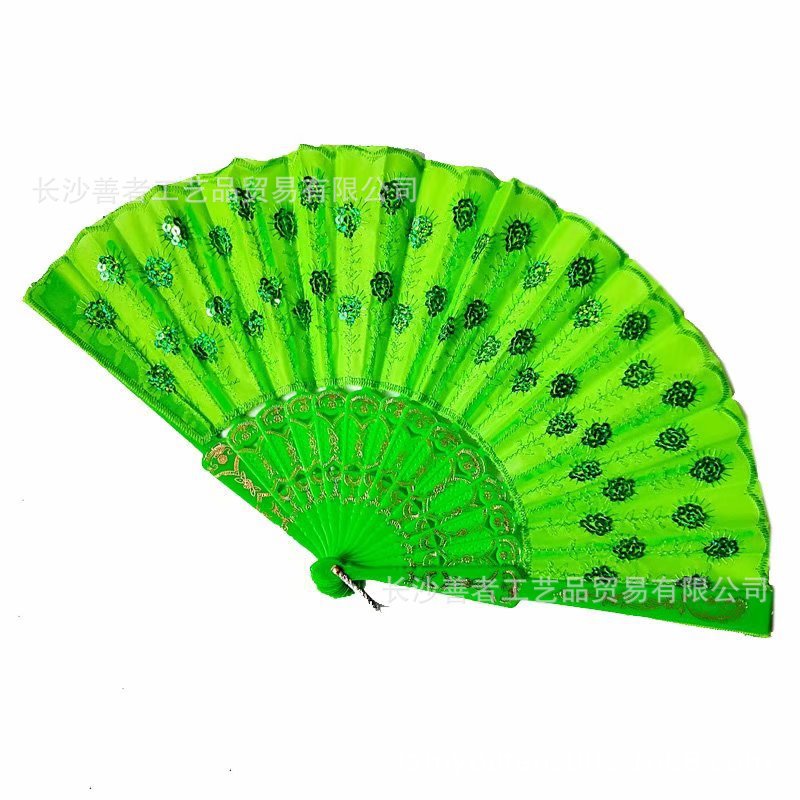 En stock AliExpress ventilador plegable de lentejuelas Amazon ventilador de lentejuelas bordado hecho a mano ventilador de lentejuelas Yongchun fan barra de color