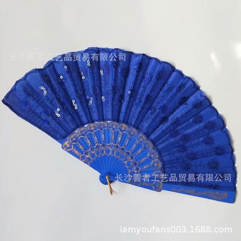 En stock AliExpress ventilador plegable de lentejuelas Amazon ventilador de lentejuelas bordado hecho a mano ventilador de lentejuelas Yongchun fan barra de color