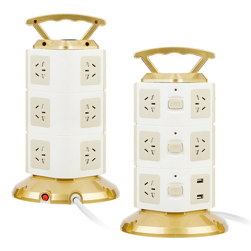 Vertical tower socket strip with safety door household multi-functional plug board porous wiring board with USB plug strip