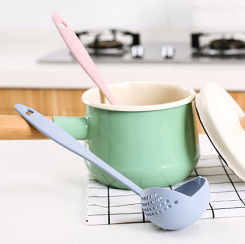 Creative wheat straw two-in-one household kitchen spoon long-handled plastic colander filter mesh tableware hot pot spoon