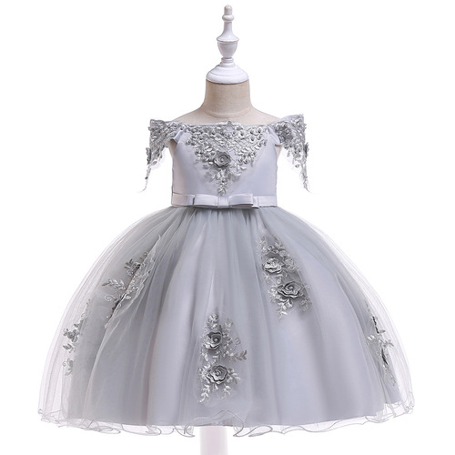 2024 New Children's Bridal Gown with Beaded Flowers, One-Shoulder Dress, Bow Flower Child Bump Princess Dress