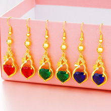 越南沙金锆石爱心耳环 长款流苏黄铜镀金耳饰女士 韩版水晶耳坠