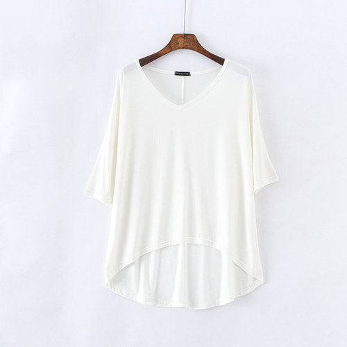 Summer and Spring V-Neck Short Front Long Back Batsleeve Oversized Modal T-shirt Base Shirt for Plus Size