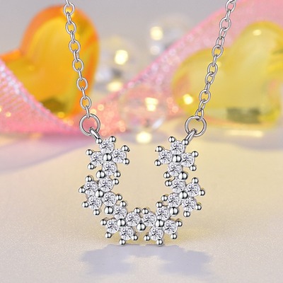 日韓甜美雪花U型項鏈女 簡約氣質個性鎖骨鏈文藝時尚跨境配飾批發