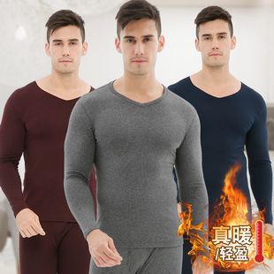 Demi-season thermal underwear, fleece velvet keep warm trousers, V-neckline